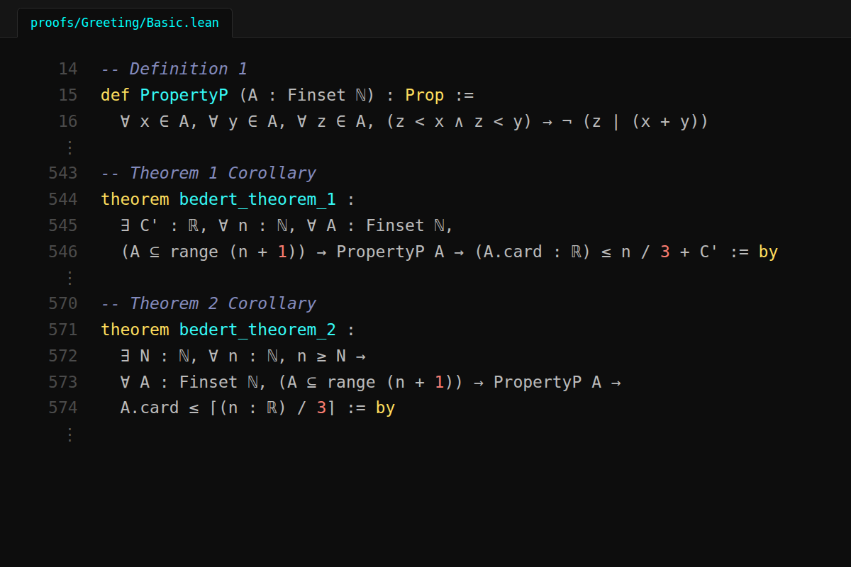 Lean 4 statements of PropertyP and Bedert's theorems